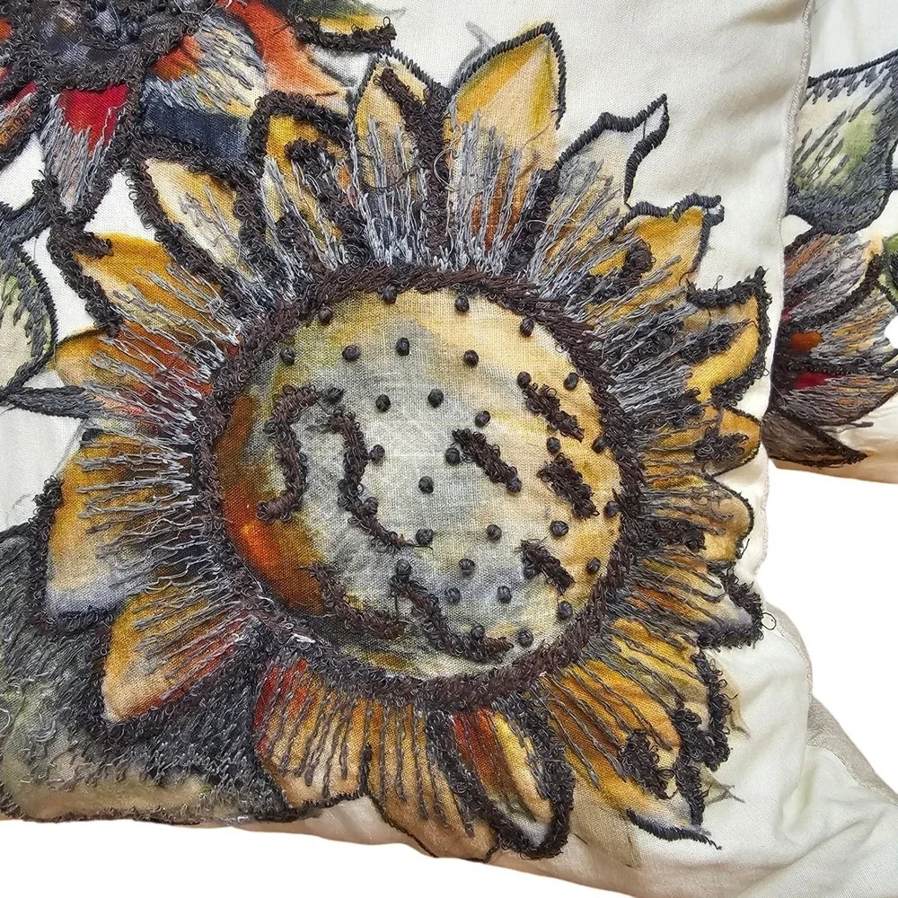 Pottery Barn Embroidered Throw Pillow w/ Insert 20x20 Linen Feather - Per Pillow
